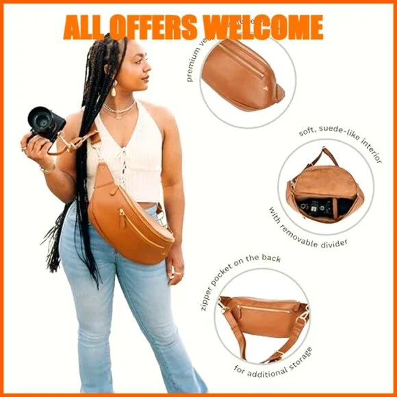 Vegan Leather Crossbody Camera Bag with Protective Suede Interior